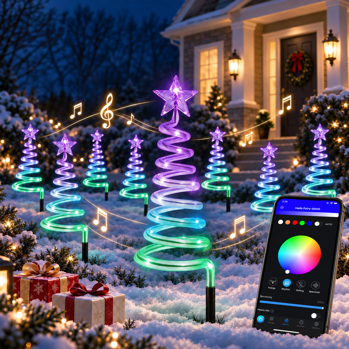 RGB pathway lights reacting to music with Hello Fairy app music controls