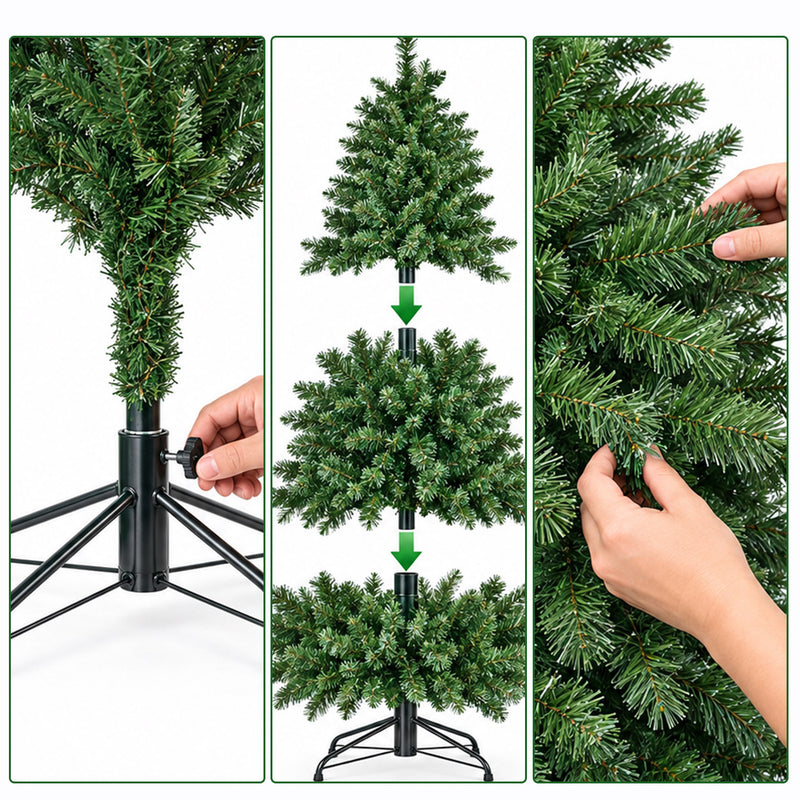 Stand, tree sections and hinged branches for Christmas tree setup
